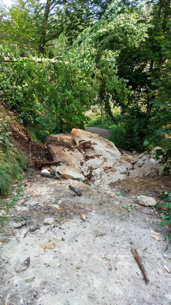 Der Felssturz behindert aktuell den Amselgrund hinter dem Amselsee Richtung Rathewalde. Der Zugang zur Felsenbühne von Kurort Rathen ist nicht betroffen. Foto: Philipp Hahn