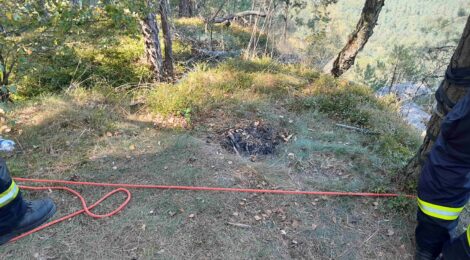 Oberhalb des Brandherdes fanden Feuerwehrleute und Nationalparkwacht eine illegale Feuerstelle, von der der Brand ausgegangen sein dürfte. Die Nationalpark- und Forstverwaltung Sächsische Schweiz hat Anzeige gegen Unbekannt erstattet. Foto: F. Kowalzik